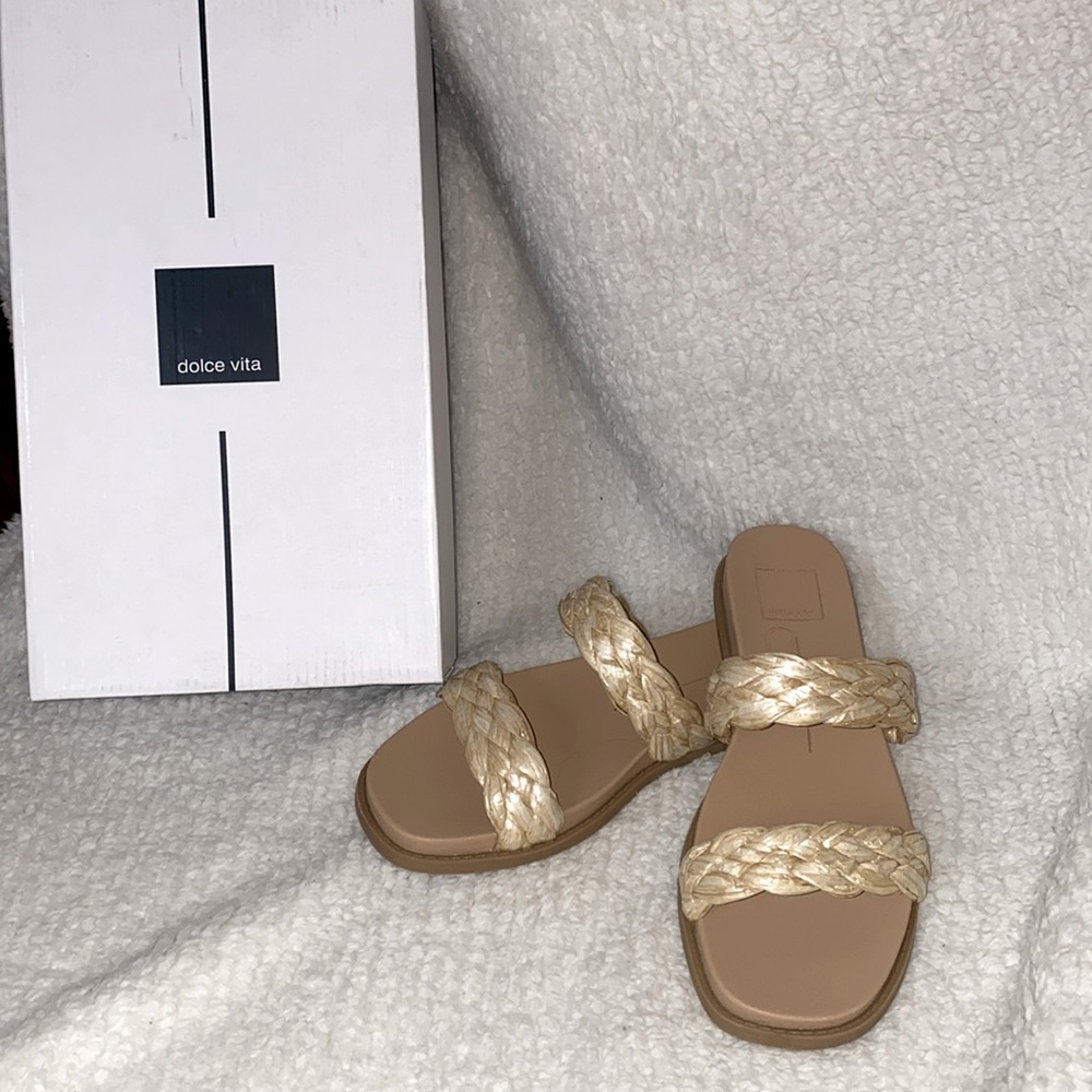 Dolce Vita Braided Metallic Gold Slide Sandals
